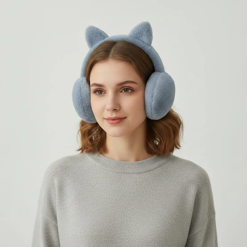 Paraorecchie in finta pelliccia con orecchie - Denim