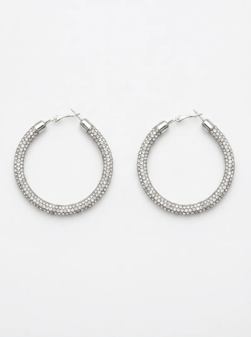 Orecchini cerchio grande con strass - Argento