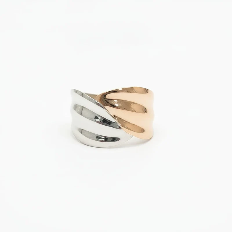 Bracciale rigido bicolor con foglie - Argento
