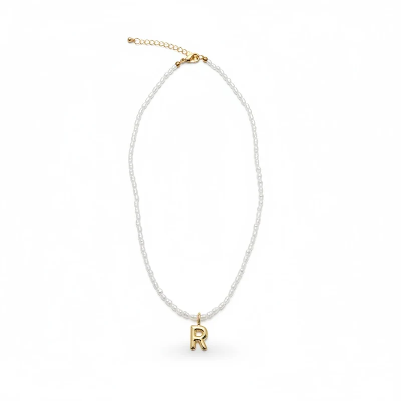 Collana perline con lettera in metallo - Var 6