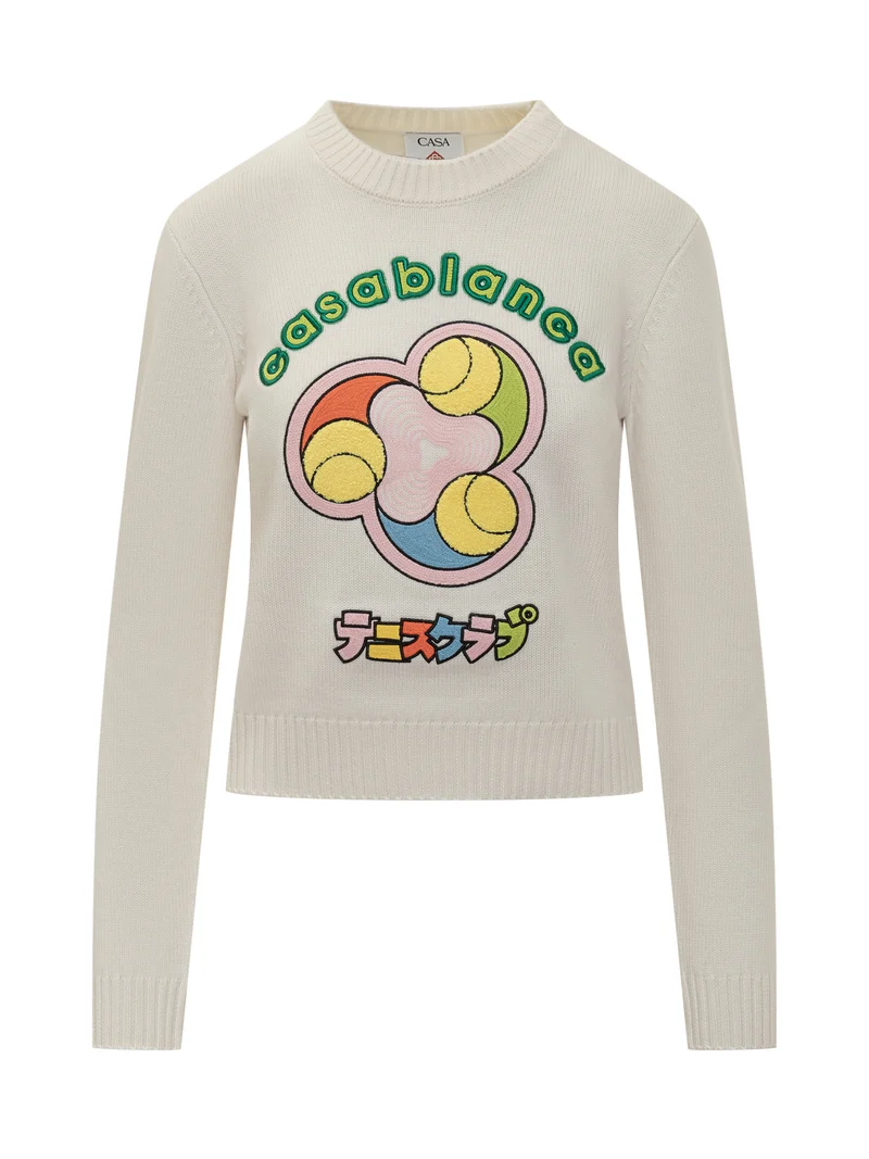 Casablanca Maglione Bianco con Ricamo Tennis Club