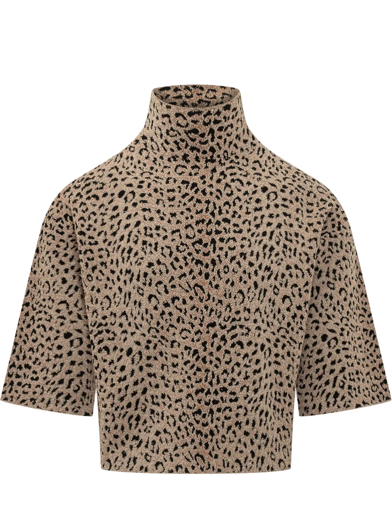 Top a Collo Alto con Motivo Animalier