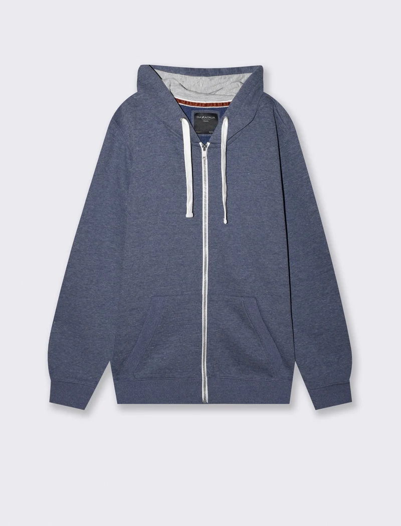 Felpa con cappuccio e cerniera melange - Blu