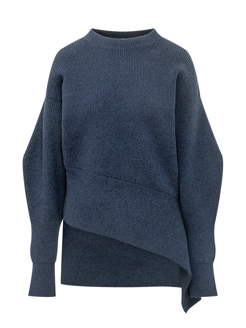 Pullover Girocollo con Fondo Asimmetrico