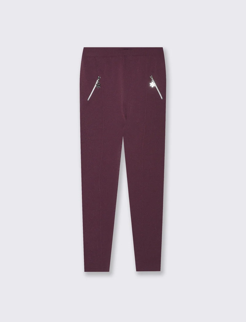 Leggings da bambina con zip e nervature - Bordeaux