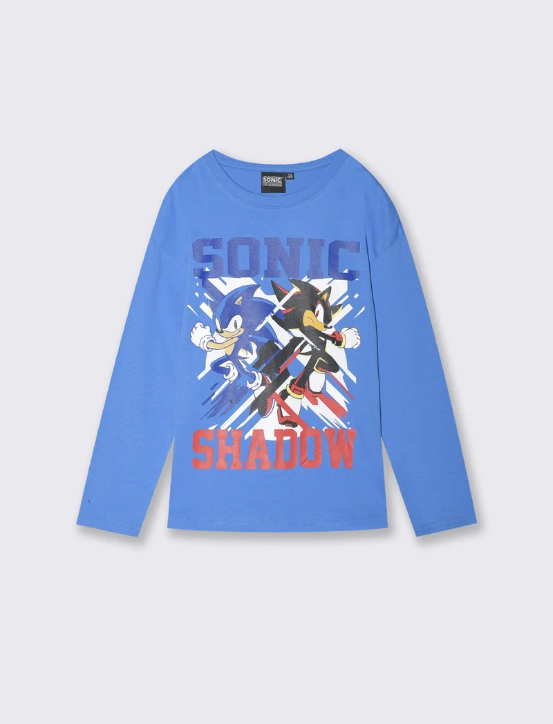 T-shirt Sonic maniche lunghe in cotone - Azzurro