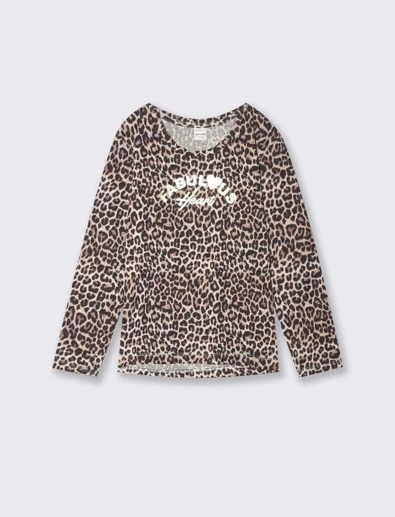T-shirt manica lunga con stampa lucida - Leopardato