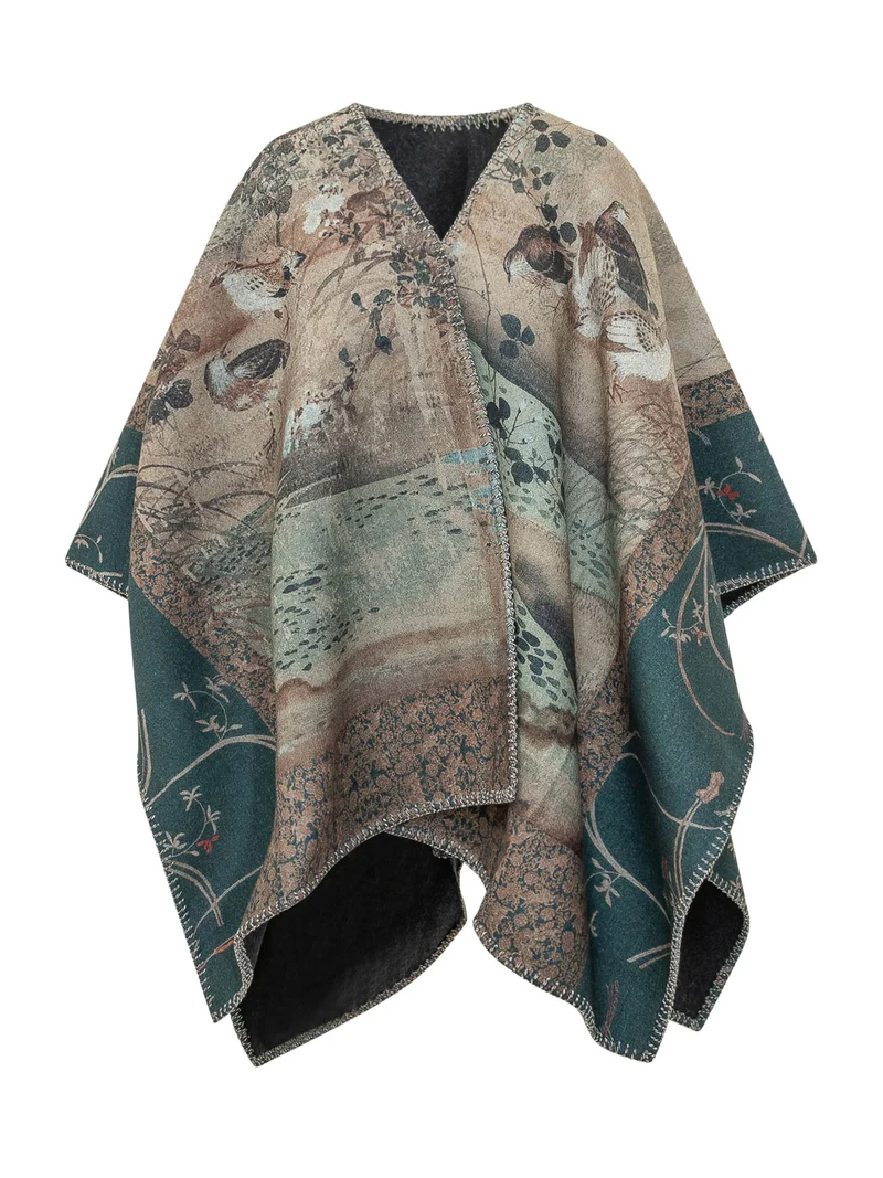 Poncho Pancake con Stampa Botanica