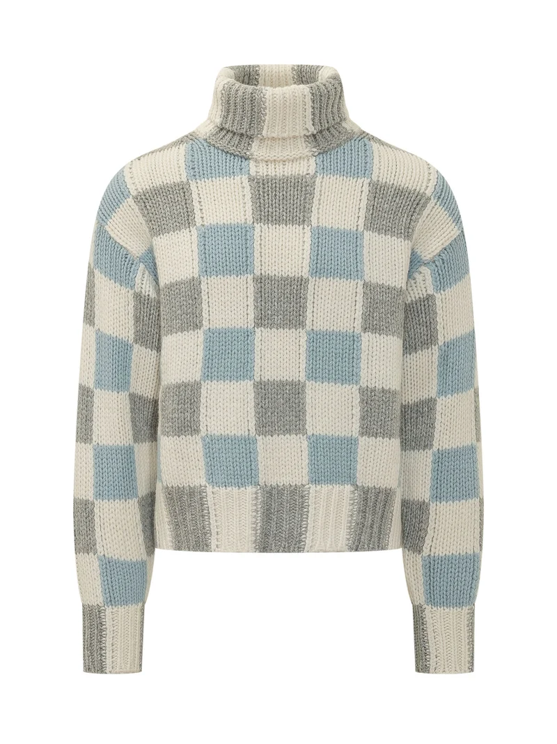 Maglione a Scacchi con Collo Alto