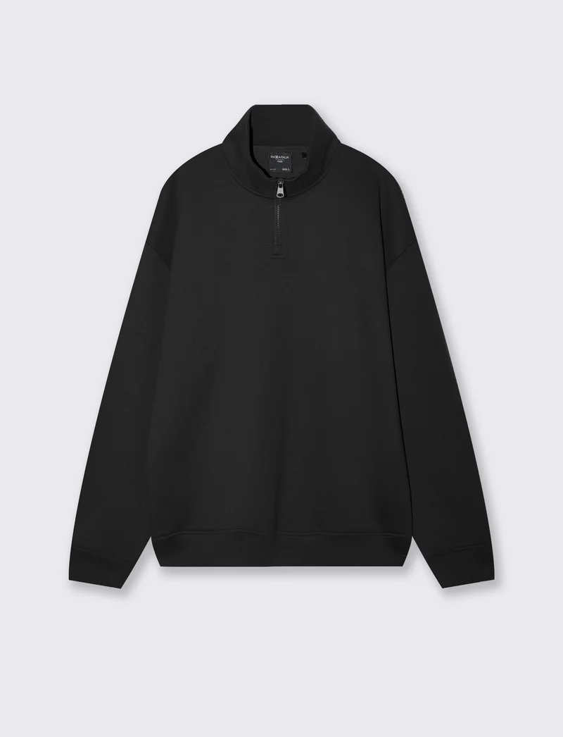Felpa lupetto zip soft touch relaxed fit - Nero