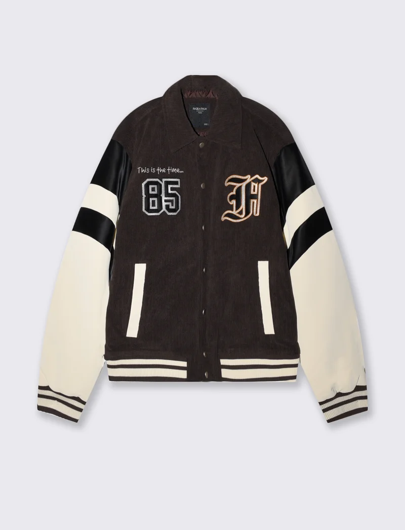 Bomber Varsity in Velluto con Ricami - Moro