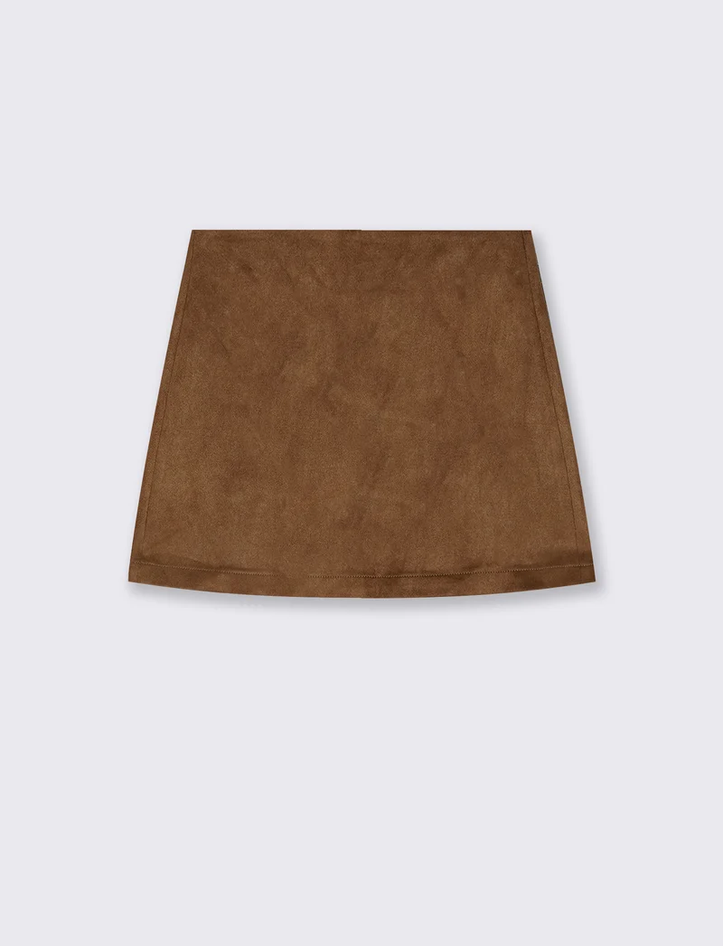 Minigonna in suede con zip laterale - Cammello