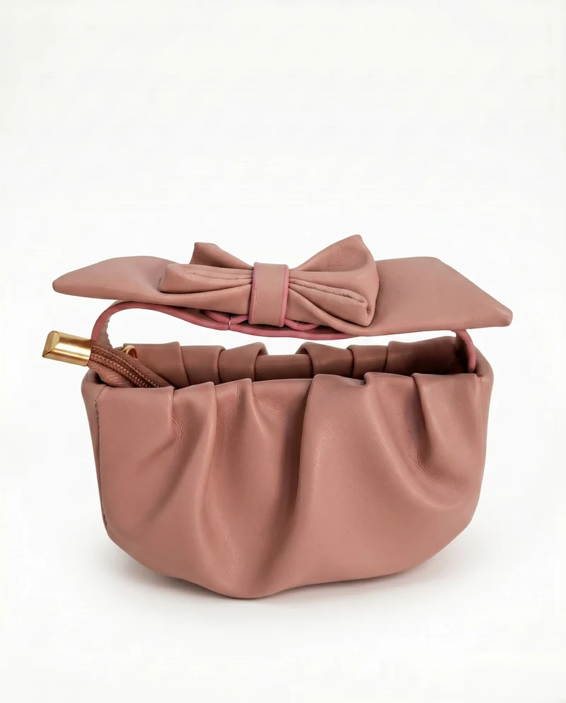 Borsetta arricciata con fiocco grande - Rosa