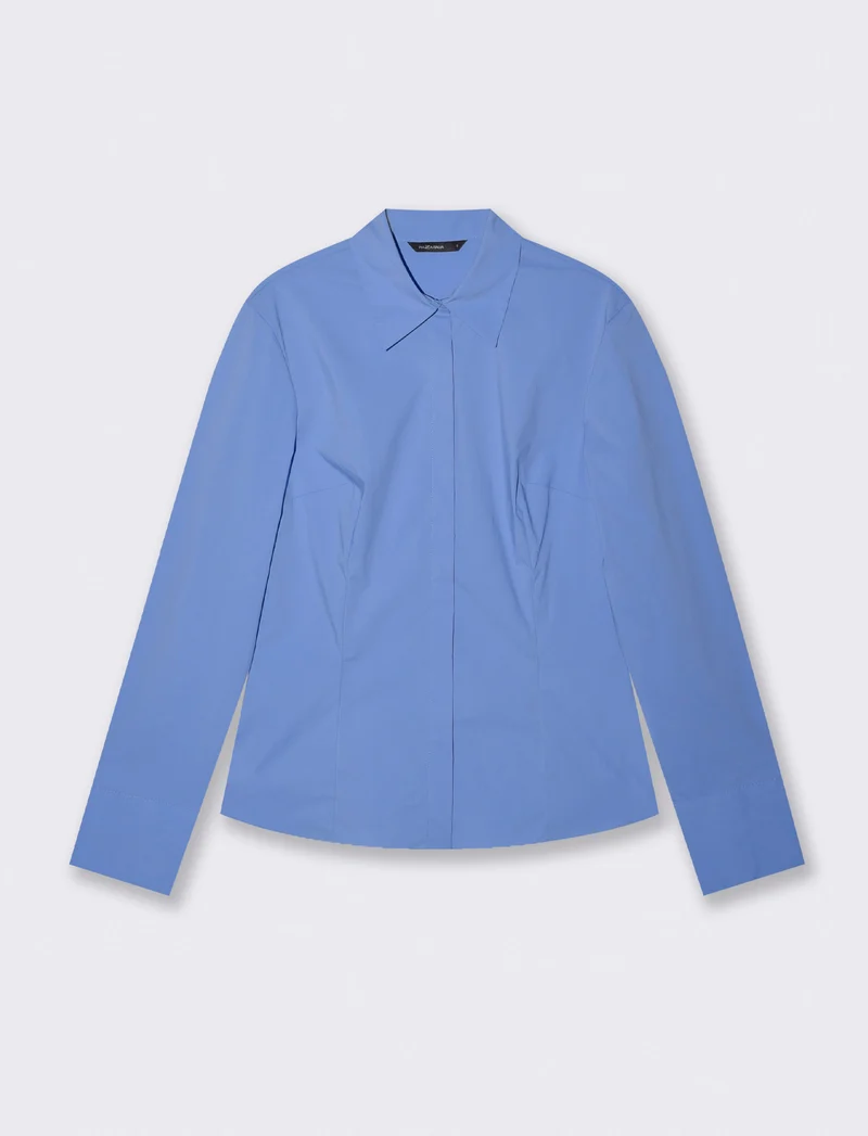 Camicia Manica Lunga Slim in Popeline - Celeste
