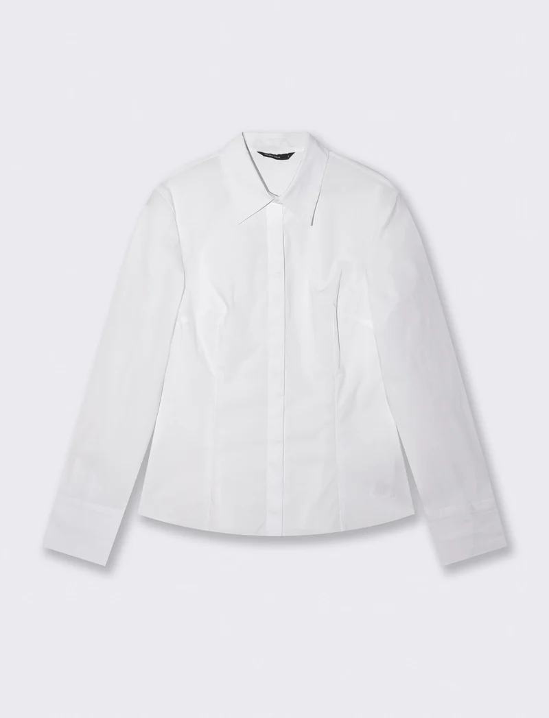 Camicia Manica Lunga Slim in Popeline - Bianco
