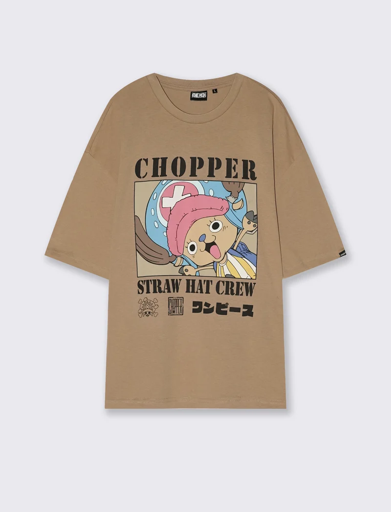 T-shirt One Piece uomo in cotone boxy fit - biscotto