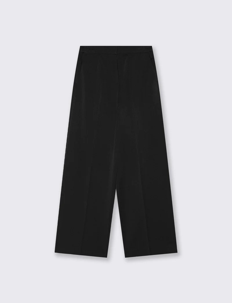 Pantalone wide leg a vita alta con tasche - Nero