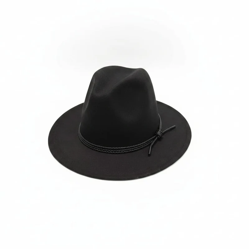 Cappello falda larga con treccina - Nero