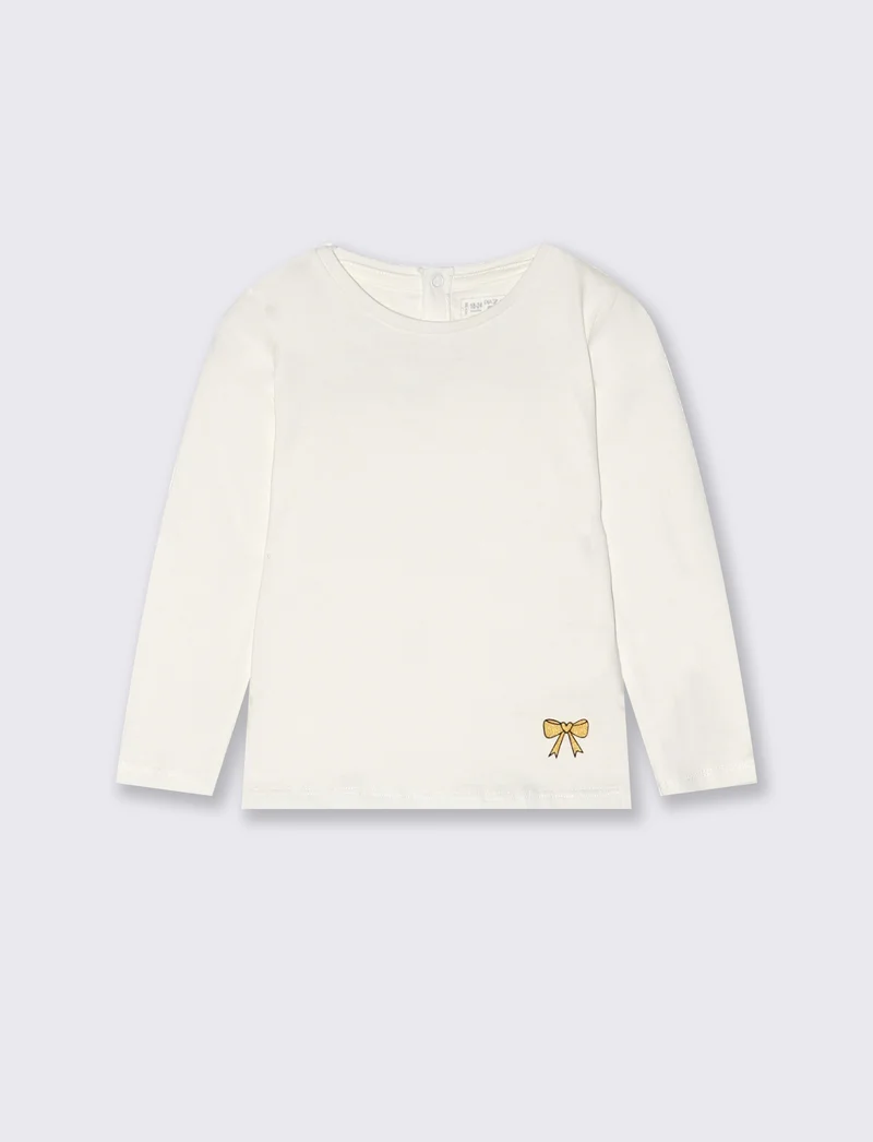 T-shirt basic a maniche lunghe con stampa - Bianco latte