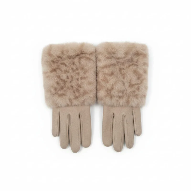 Guanti finta pelliccia e suede touch - Beige