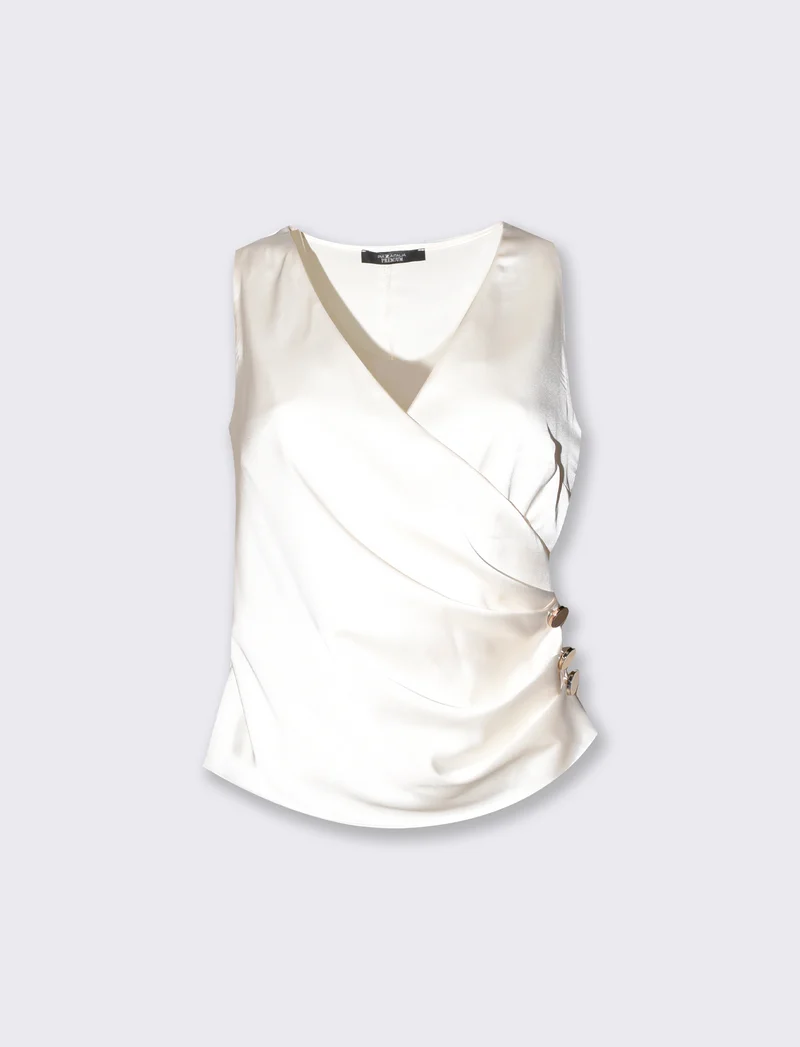 Top incrociato davanti con applicazioni donna - Bianco latte