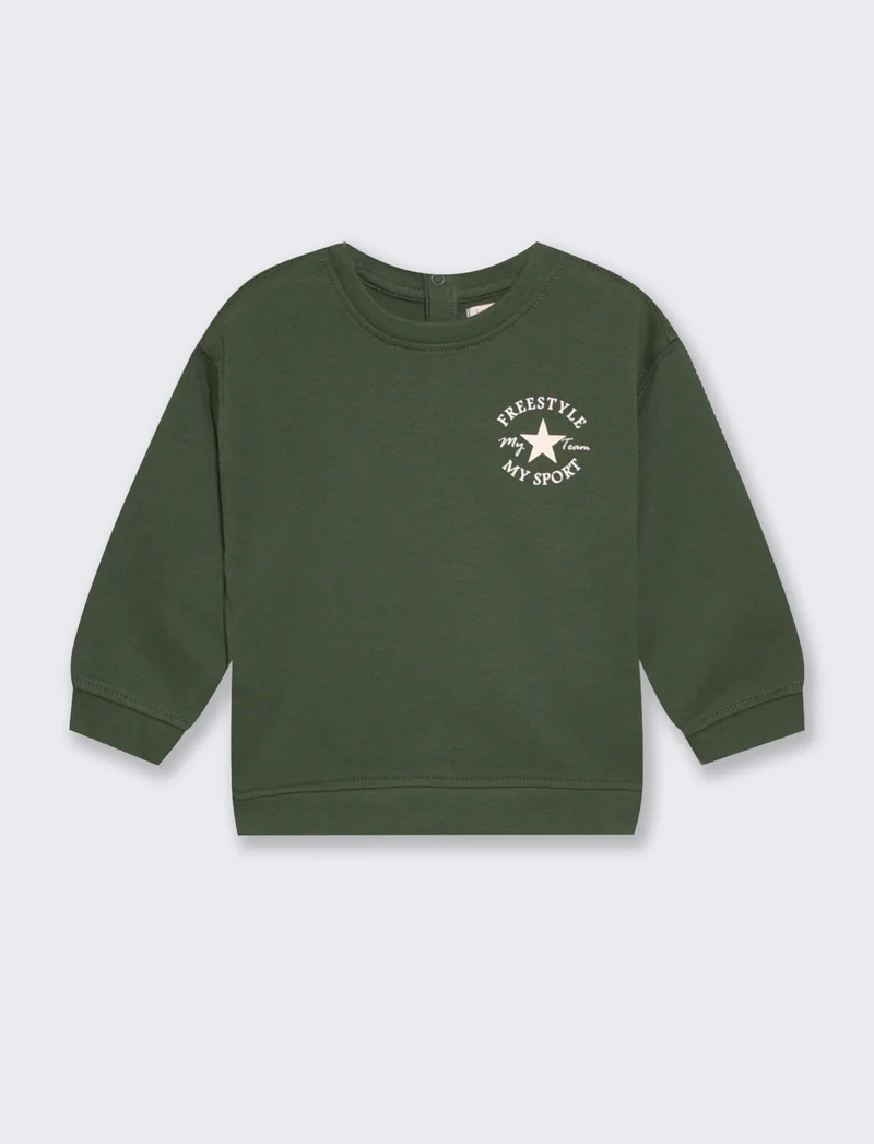 Felpa girocollo in cotone per neonato - Verde abete
