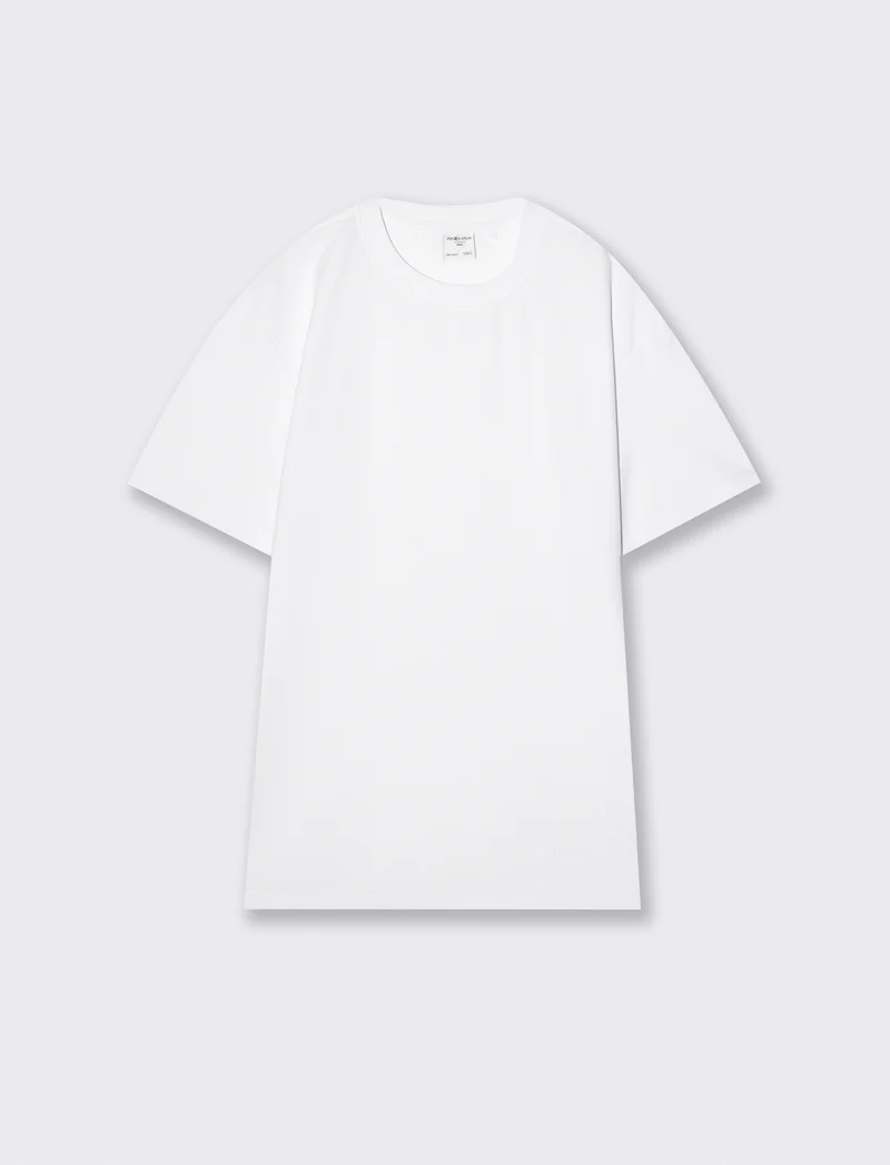 T-shirt girocollo micro waffle regular fit - Bianco