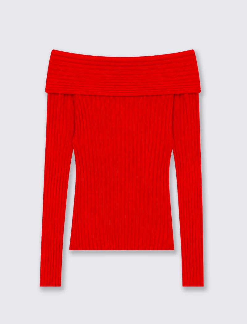 Maglia manica lunga scollo a barca - Rosso