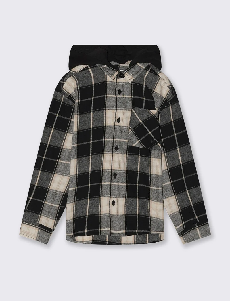 Camicia flanella quadri con cappuccio staccabile - Fantasia