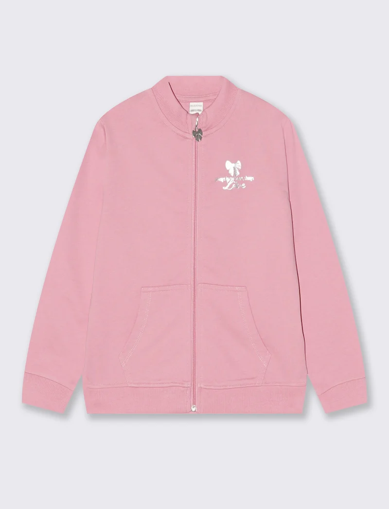 Felpa con zip e tascone vivace - Rosa candy