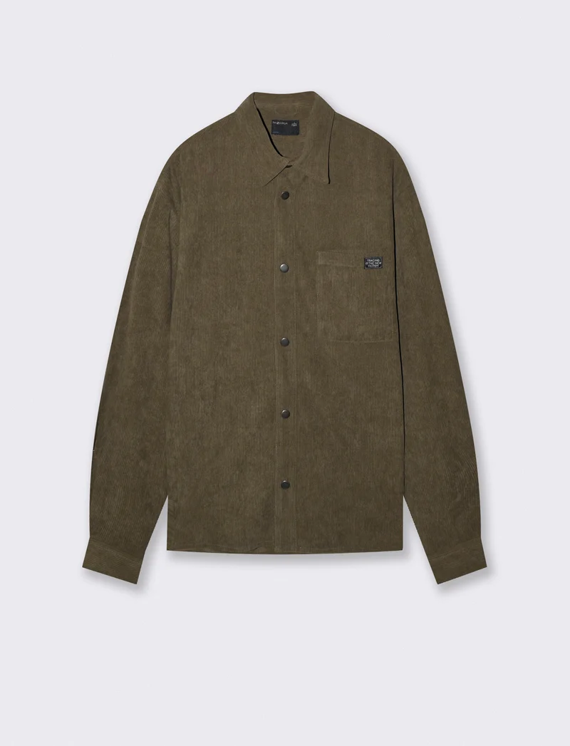 Camicia in velluto regular fit con tasca - Verde kaki