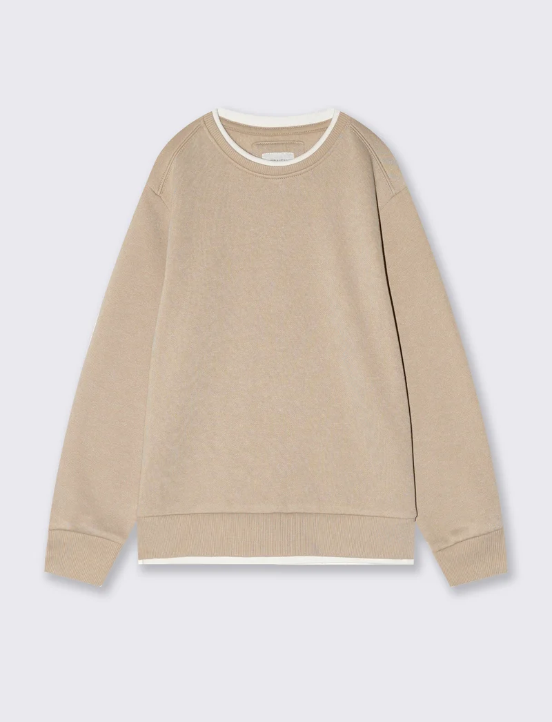 Felpa girocollo calda e confortevole - Beige scuro