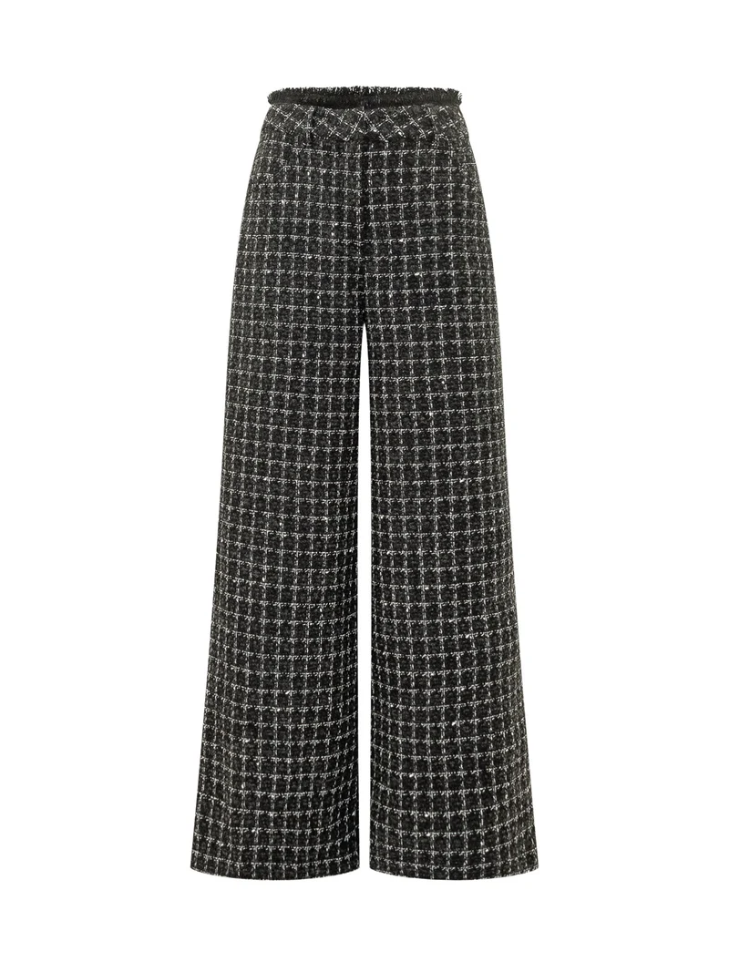 Pantaloni Ampi con Motivo a Quadri