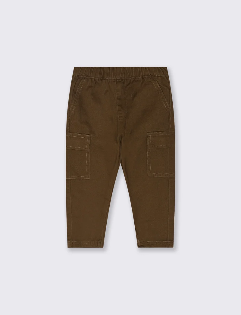 Pantaloni ampi in twill con elastico - Marrone