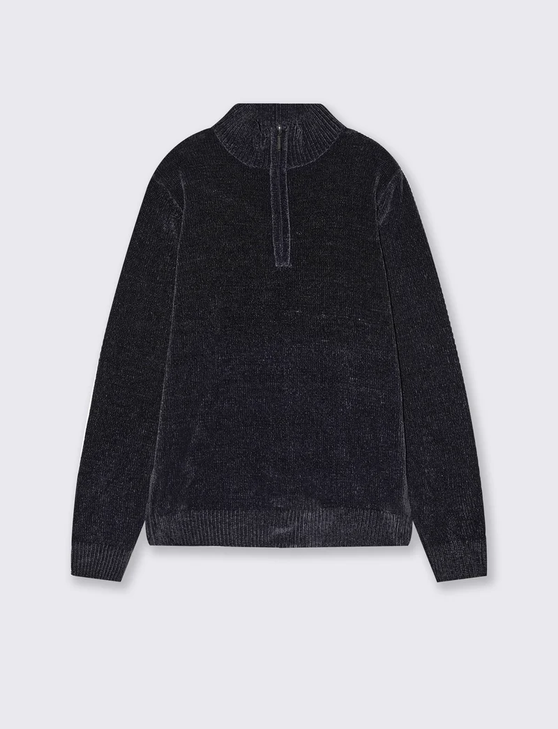 Maglia ciniglia collo alto con cerniera - Blu