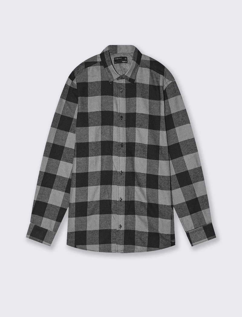 Camicia a quadri in flanella regular fit - Grigio mel.