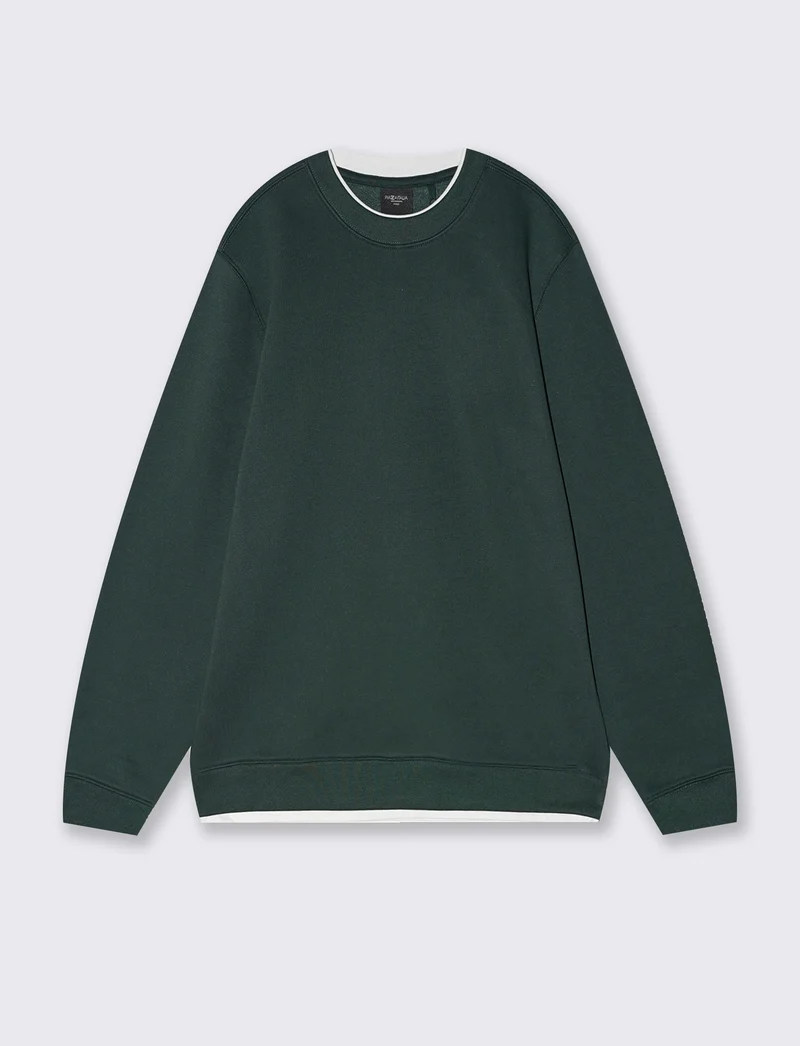 Felpa girocollo con contrasti eleganti - Verde scuro