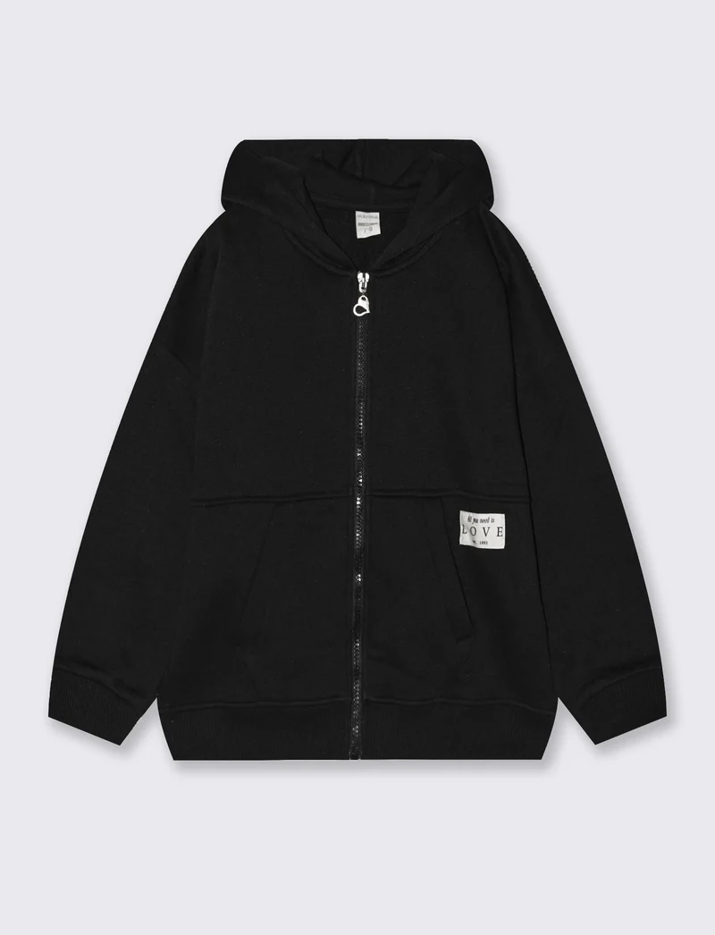 Felpa aperta avanti con zip. - Nero