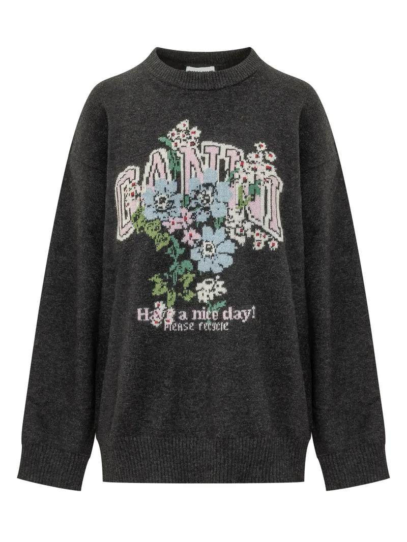 Maglia Oversize con Grafica Floreale