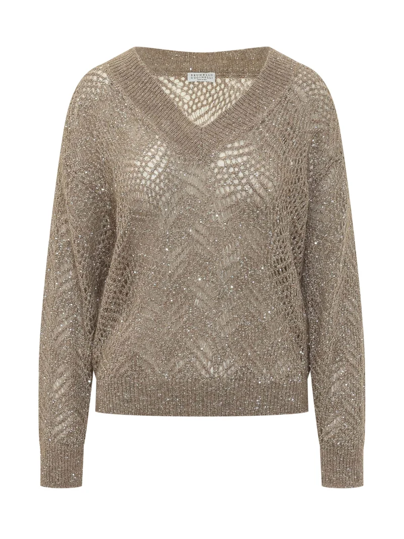 Maglia con Scollo a V e Paillettes