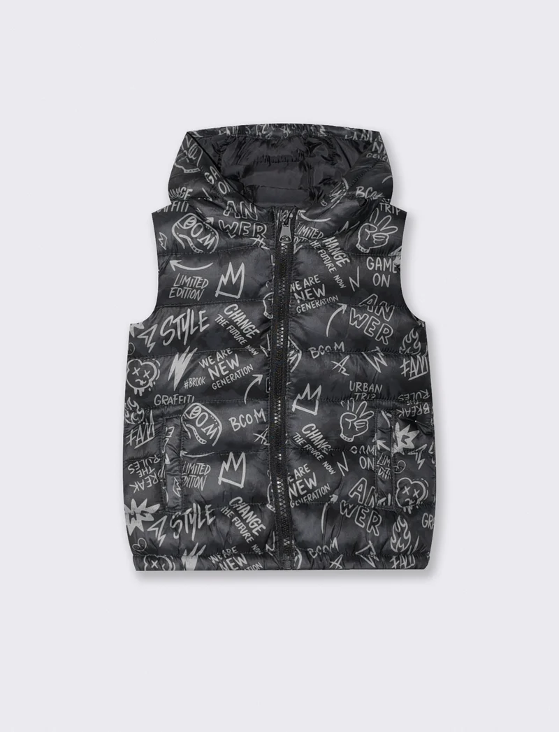 Gilet imbottito con cappuccio e tasche - Fantasia