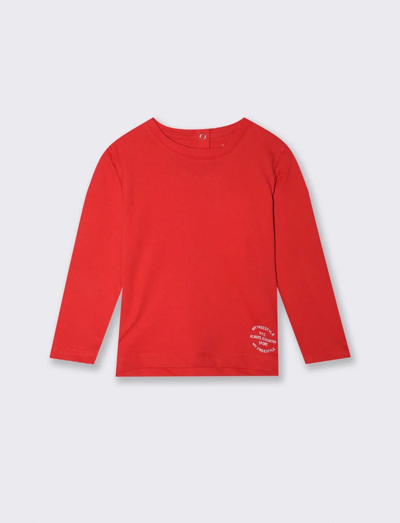 T-shirt girocollo in cotone tinta unita - Rosso