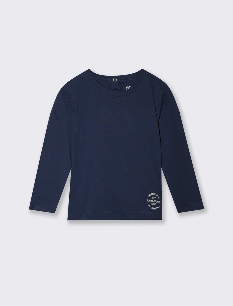 T-shirt girocollo in cotone tinta unita - Blu