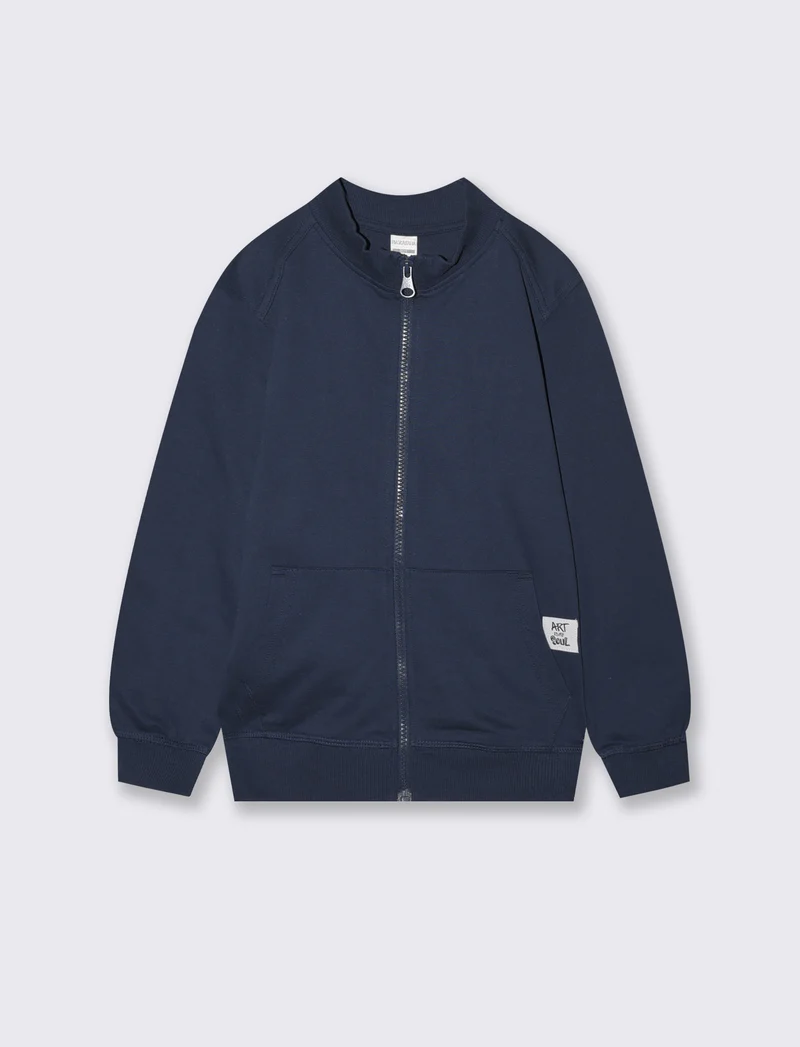 Felpa collo alto con zip e tascone - Blu