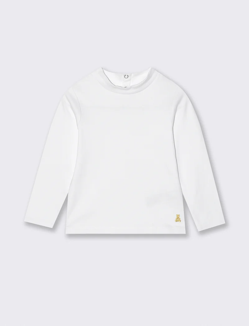 T-shirt collo alto manica lunga interlock - Bianco