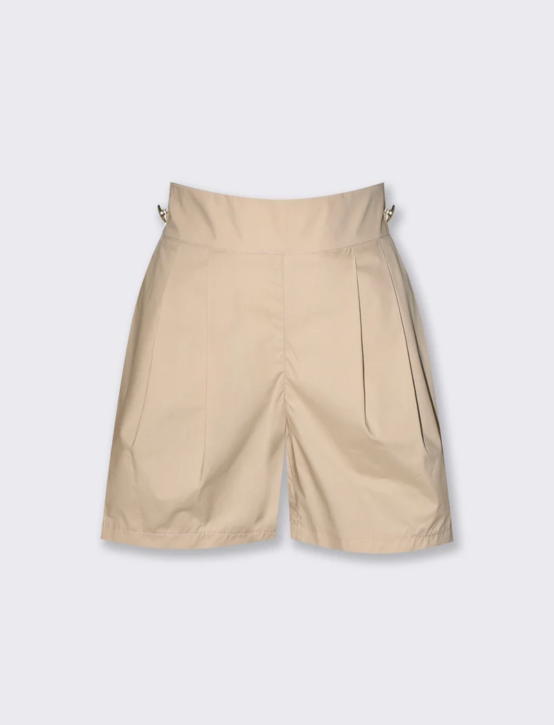 Shorts donna vita alta con bottoni - Beige corda