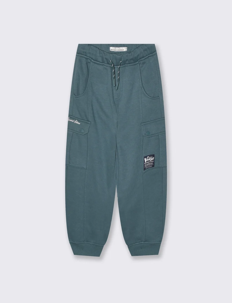 Jogger in felpa con tasche e stile retrò - Verde