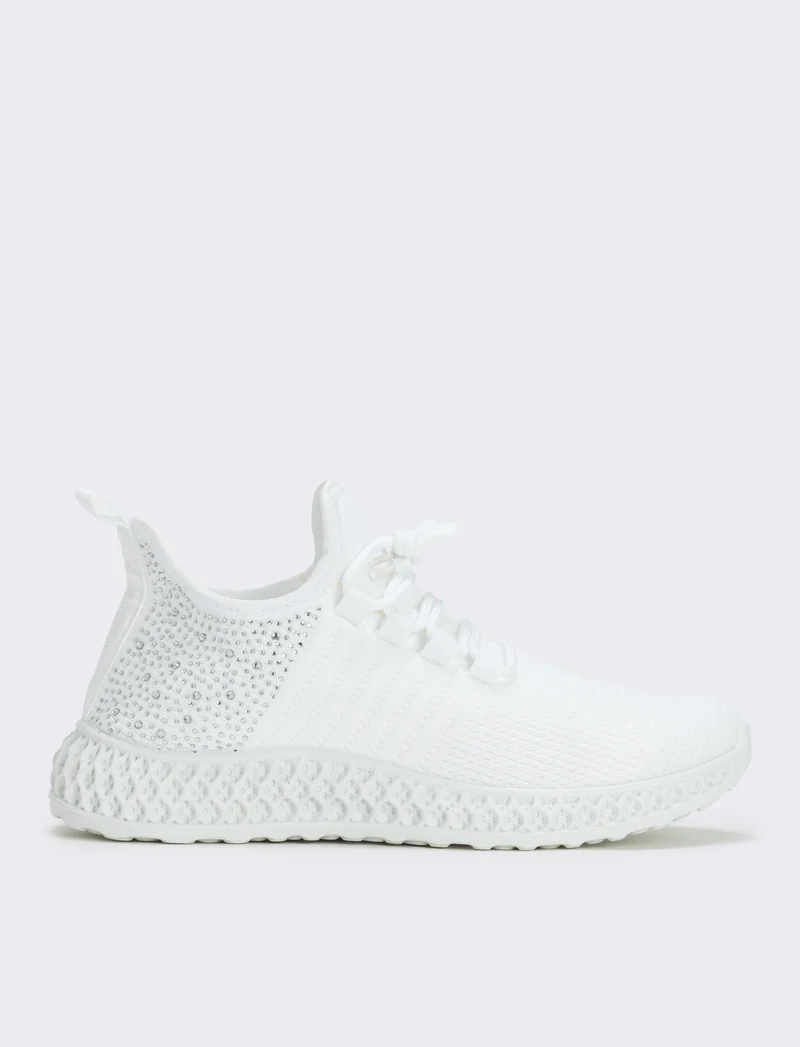 Sneakers da con strass e suola rilievo - Bianco