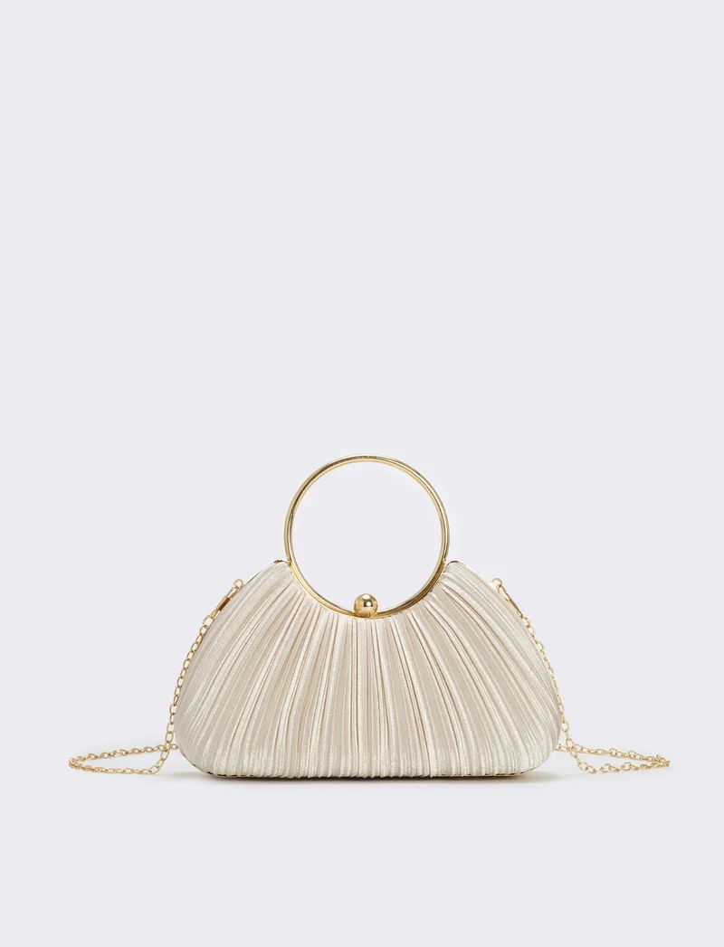 Borsa plisset rigida con manico a cerchio - Beige