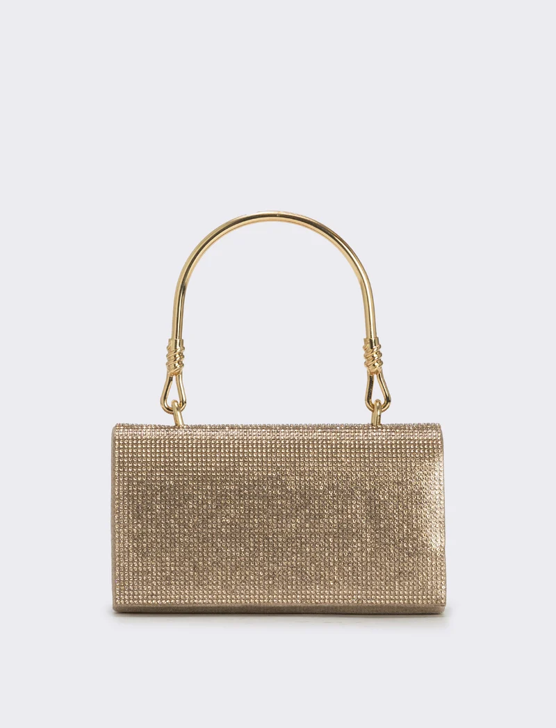Borsa con strass e manico metallico - Crema